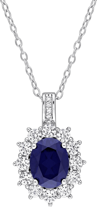 Gemstone & Diamond Accent Halo 18" Pendant Necklace in Sterling Silver