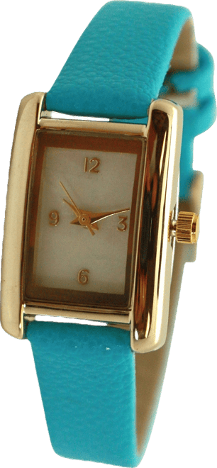 Light Blue Thin Gold Square Face Solid Faux Leather Women Watch