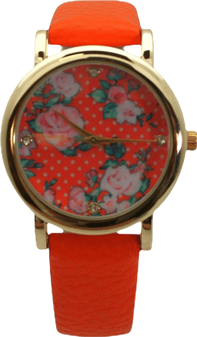 Orange Solid Colors with Flowers Details Women Watch