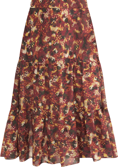 June + Vie Women's Plus Size Tiered Printed Maxi Skirt