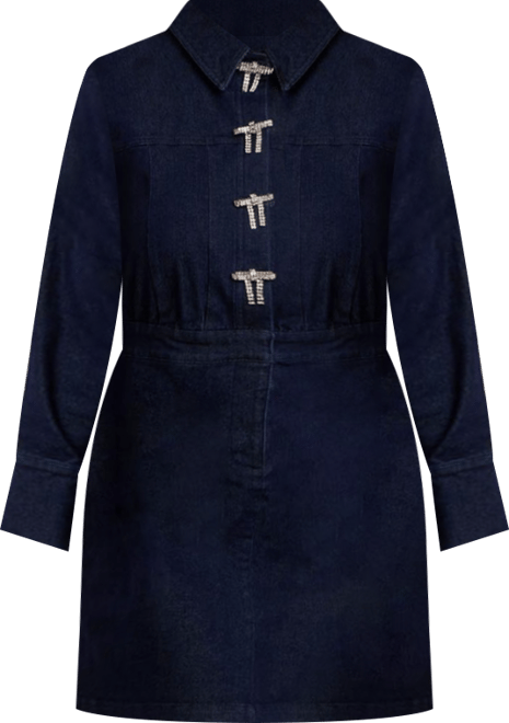 Women's Plus Size Denim Mini Dress With Rhinestone Bows