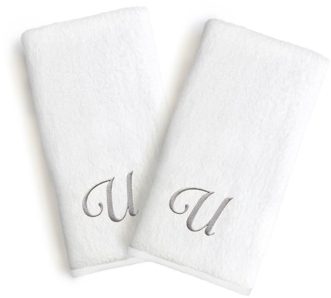 Linum Font Monogrammed Luxury 100% Turkish Cotton Novelty 2-Piece Hand Towels, 16" x 30"