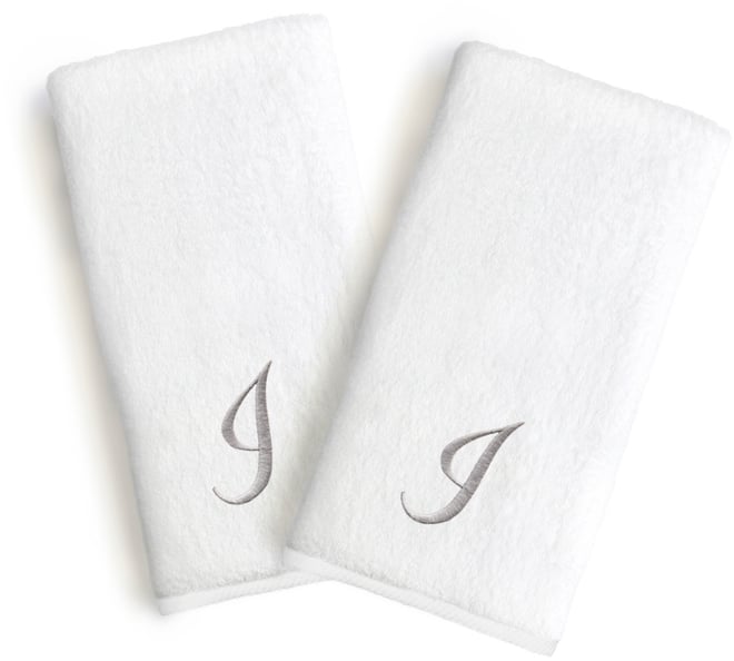 Linum Font Monogrammed Luxury 100% Turkish Cotton Novelty 2-Piece Hand Towels, 16" x 30"