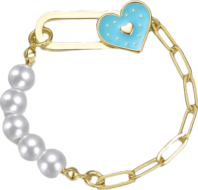 14K Gold Plated Bracelet with Pearls and Enamel Heart Clasp