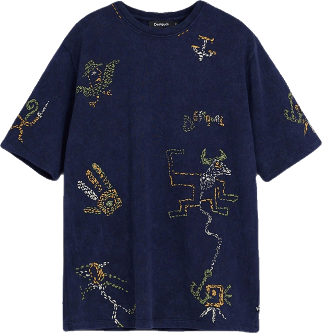 Men's T-shirt with tribal embroidery