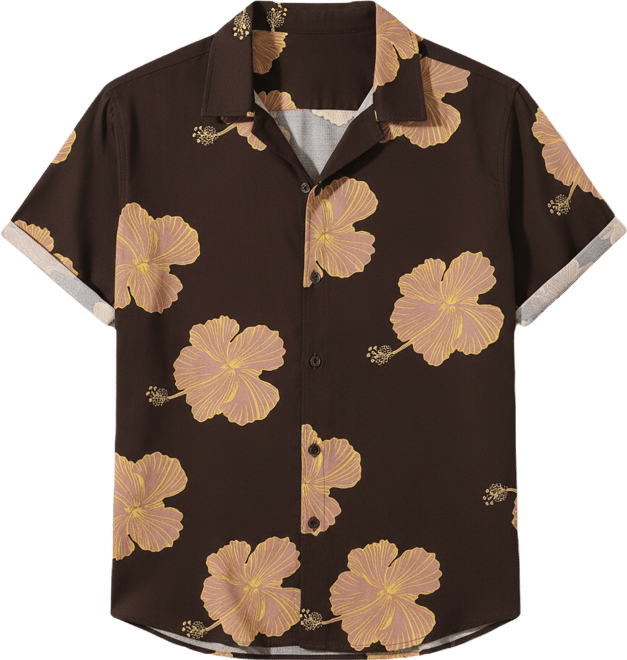 Men's Brown Hibiscus Print Shirt