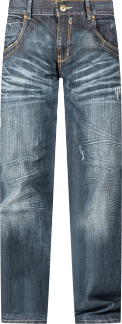 Men's Relaxed Bootcut Denim Distressed Jeans with Zipper Pocket
