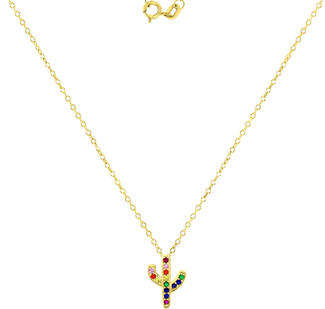 Cubic Zirconia Multicolor Cactus 18" Pendant Necklace