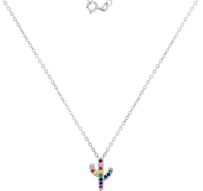 Cubic Zirconia Multicolor Cactus 18" Pendant Necklace