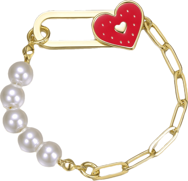 14K Gold Plated Bracelet with Pearls and Enamel Heart Clasp