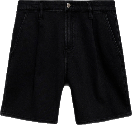 Women's Mid-Rise Pleated Denim Bermuda Shorts