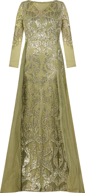 Women's Long Sleeve Gown with Overskirt & High Neck