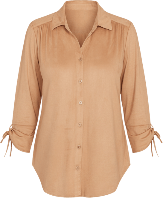 Petite Mount Laurel Button Front Faux Suede Top