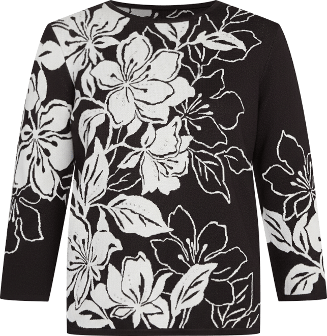 Petite Dramatic Floral Jacquard Sweater