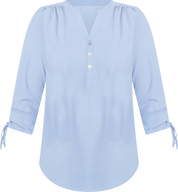 Petite Tie Sleeve Crinkle Textured Henley Top