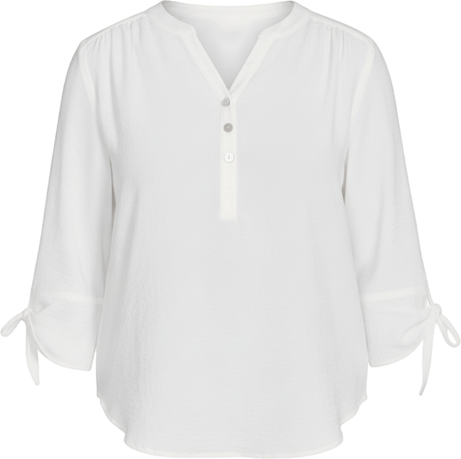 Petite Tie Sleeve Crinkle Textured Henley Top