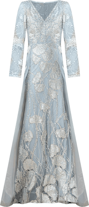 Women's Long Sleeve Lace Gown with Overskirt