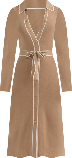 Women's Button Front Long Dress with Contrast Tipping