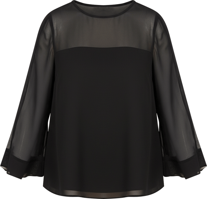 Women's Plus Size Draped Sheer Sleeve Blouse