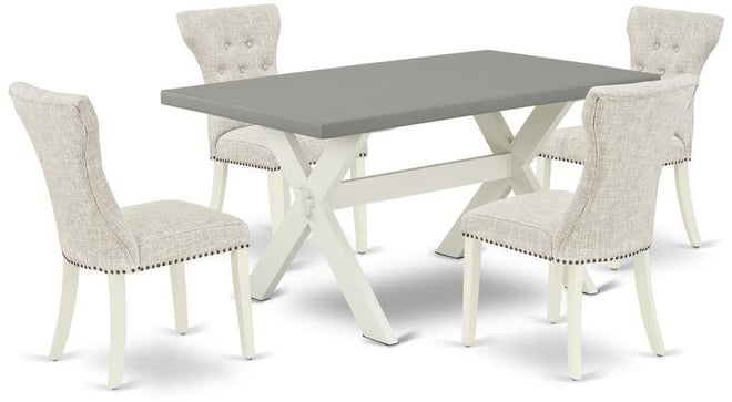 5-Pc Dining Table Set- 4 Dining Padded Chairs with Doeskin Linen Fabric Seat and Button Tufted Chair Back