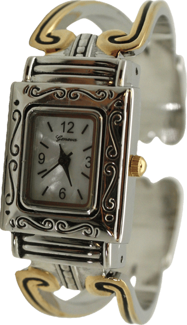 Two Tone Swirl Details Bangle Women Watch