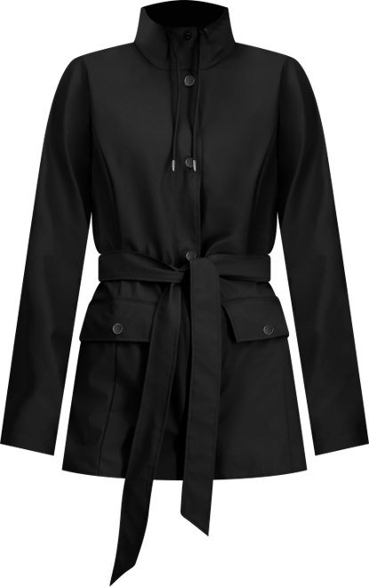 Women's Tie-Waist Snap-Front Hooded Rain Coat