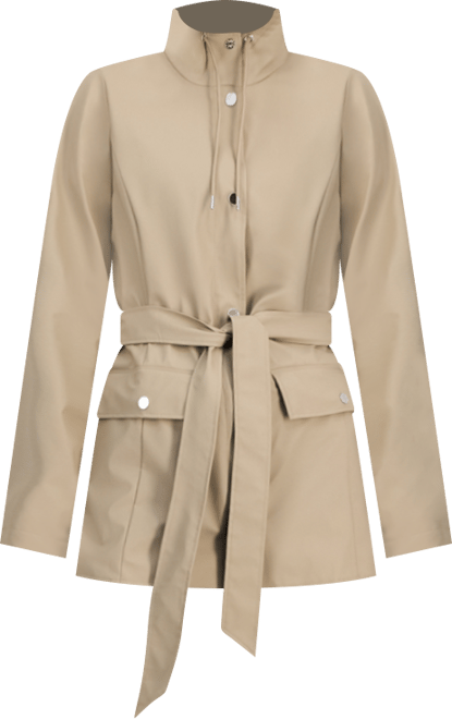 Women's Tie-Waist Snap-Front Hooded Rain Coat