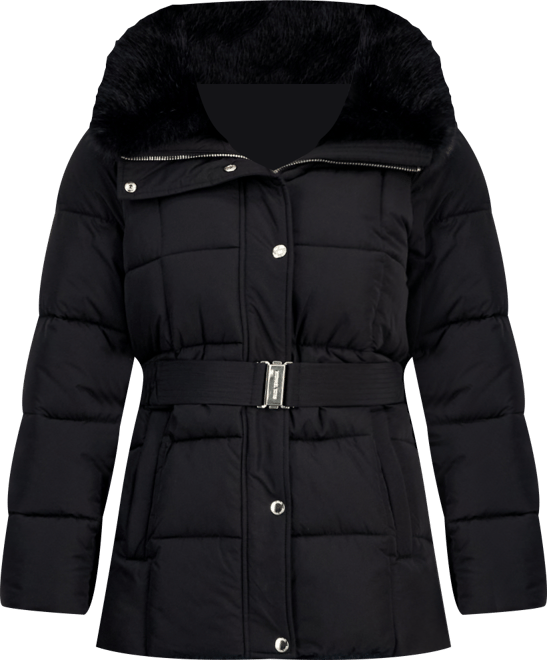 Michael  Women's Belted Hooded Faux-Fur-Collar Puffer Coat, Exclusively at Macy's