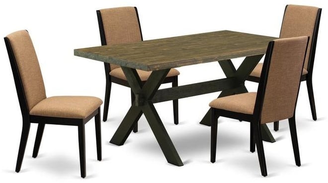 5-Piece Beautiful kitchen table set a Great Distressed Jacobean Kitchen Rectangular Table Top and 4 Stunning Linen Fabric Dining R