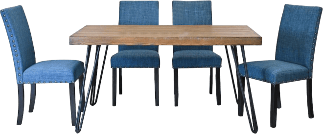 Amisos 5-Pc Dining Set, Hairpin Dining Table with 4 Chairs, Blue