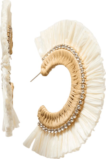 Gold-Tone Raffia Stone Hoop Earrings