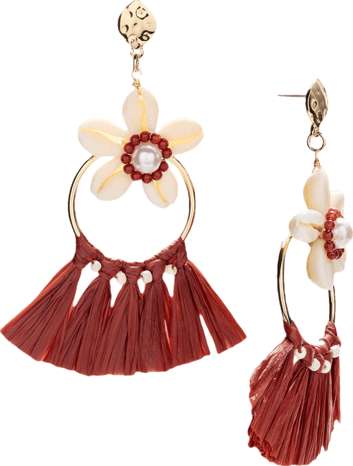 Gold-Tone Raffia Imitation Shell Floral Drop Earrings
