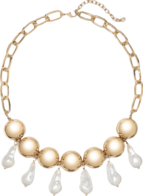 Gold-Tone Imitation Pearl Ball Frontal Necklace, 16" + 2" extender