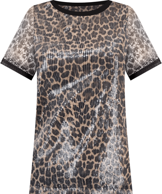 Anne Klein Petite Sequin Printed Short-Sleeve Mesh Top