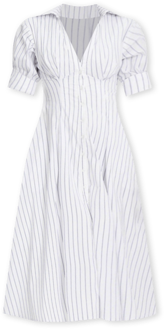 Women's Palina Pinstripes Cotton Poplin Pleated Midi Preppy Shirt Dress