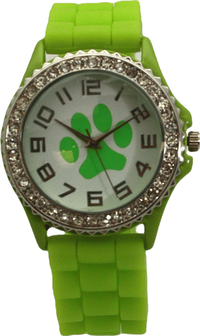 Lime Every Day Silicone Paw and Rhinestones Colorful Women Watch