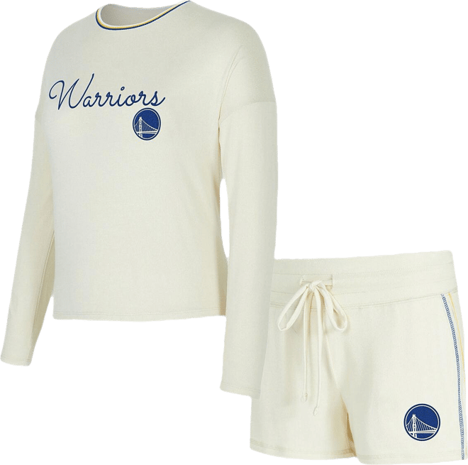 Women's 2-Piece Cream Golden State Warriors Kaki Hacci Knit Long Sleeve Top and Shorts Set