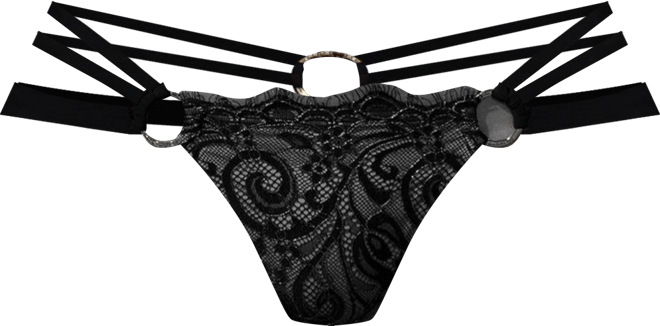 Women's Lace Strappy Gold Ring Bikini Bottom