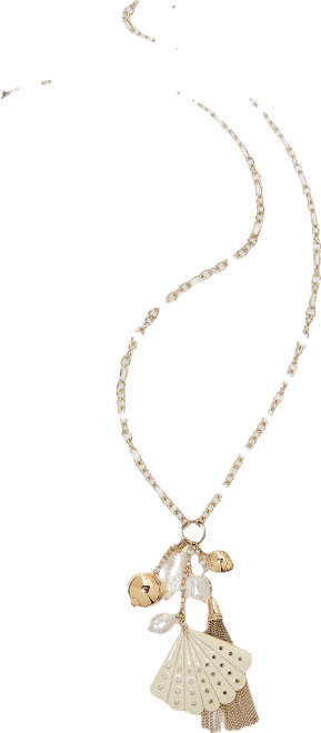 Gold-Tone Imitation Shell & Pearl Charm Long Necklace, 28" + 2" extender