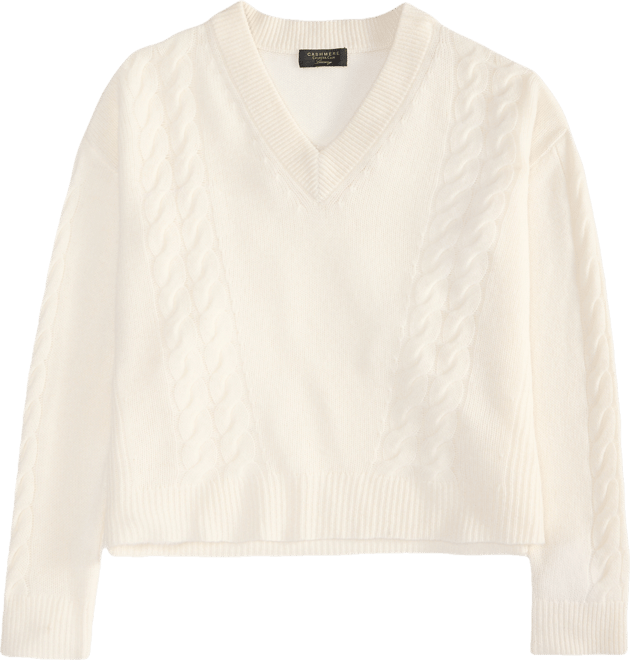 Women's 100% Cashmere Placed Cable-Knit V-Neck Sweater, Macy's Exclusive