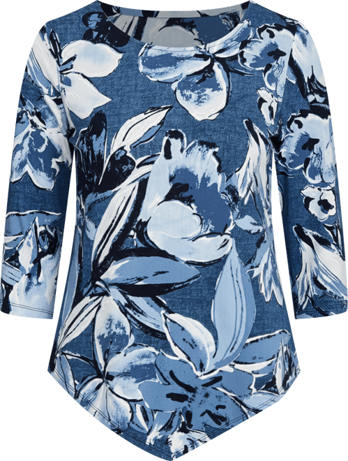 Women's Classic Puff Print Denim Floral Top