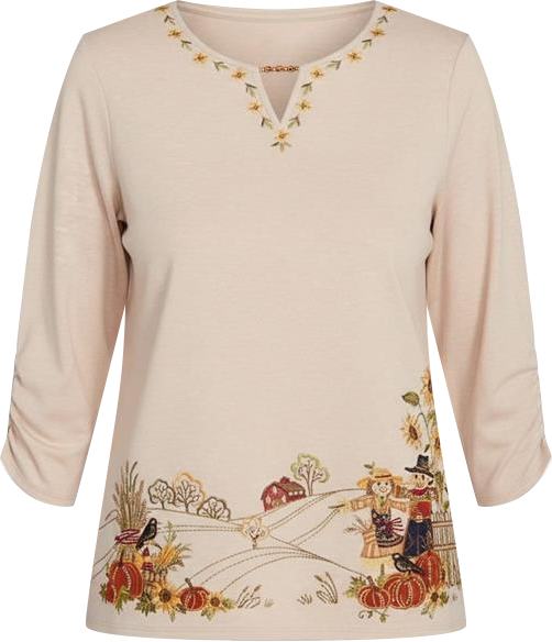 Women's Classic Scarecrow Bordered Crew Neck Top