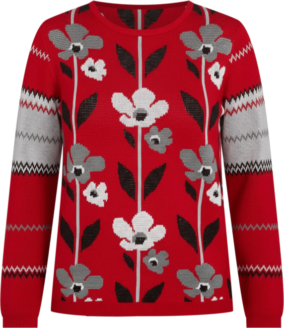 Women's Classic Vertical Flower Zig Zag Long Sleeves Sweater