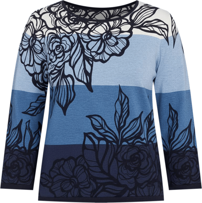 Women's Classic Ombre Floral Block Stripe Sweater