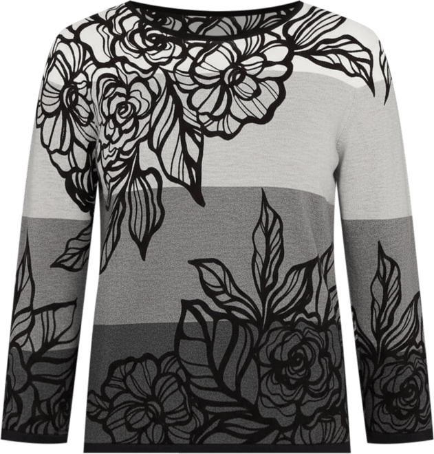 Women's Classic Ombre Floral Block Stripe Sweater