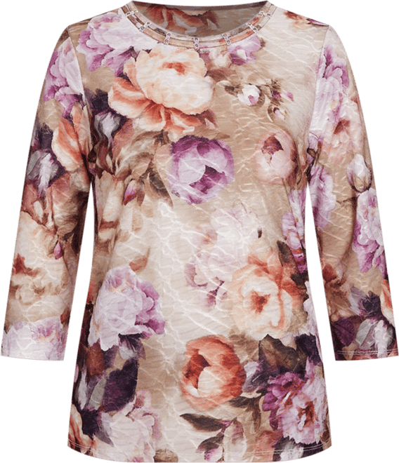 Women's Classic Textured Floral Ruched Sides Top