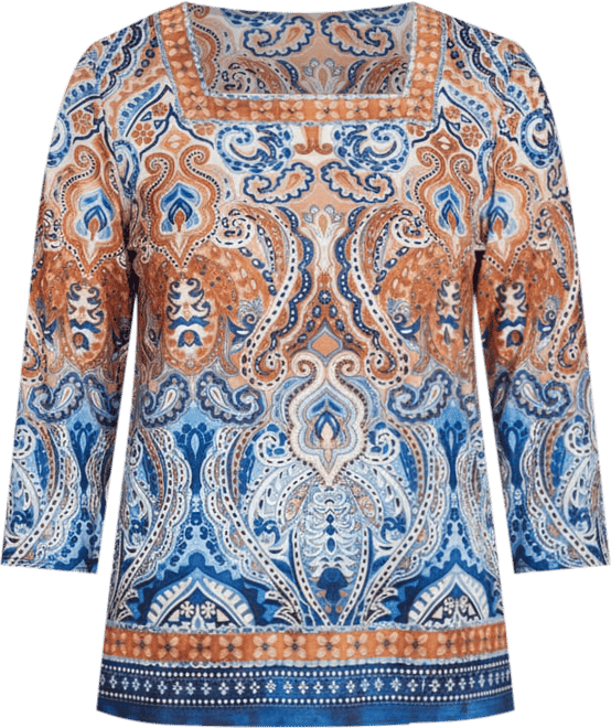 Women's Classic Medallion Bordered Square Neck Top