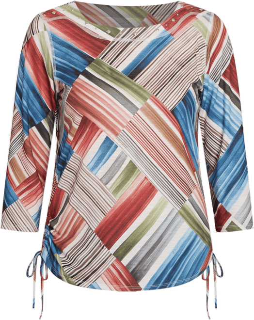 Women's Classic Stripe Patchwork Ruched Sides Top
