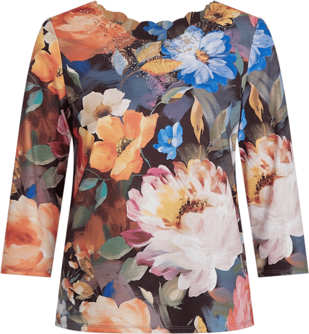 Women's Classic Dramatic Floral Lace Neck Top