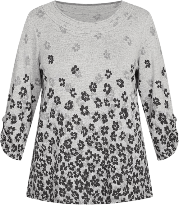 Women's Classic Floral Border Gathered Sleeve Top